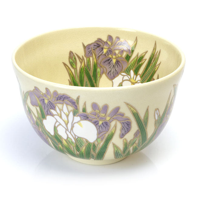 Matcha Tea Bowl White Base Iris Kyō ware