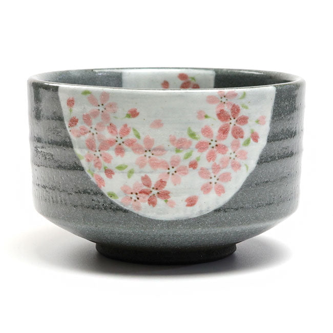 Japanese Matcha Tea Bowl – Cherry Blossom Mino Ware (Gray Tone) | Handmade in Japan
