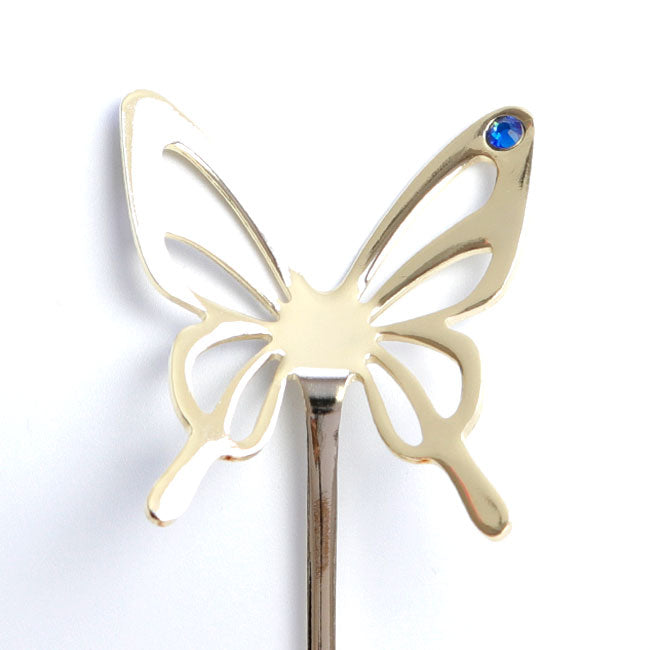 Japanese Tea Spoon – Butterfly Design Gold Blue | TAKAKUWA KINZOKU