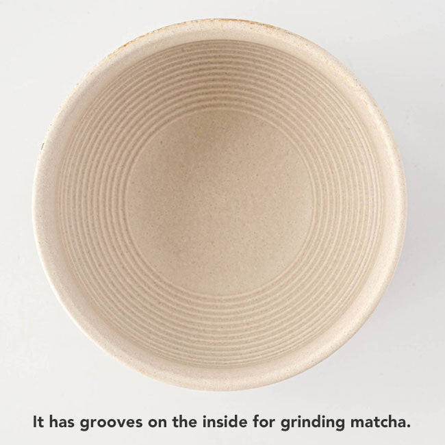 Matcha Latte Bowl – Small Size with Wooden Stick – Mino Ware – White