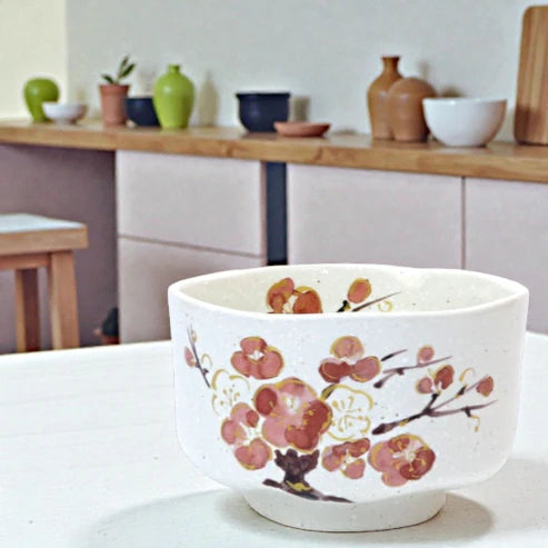Mino Ware Matcha Bowl – Plum Blossom (Chawan)
