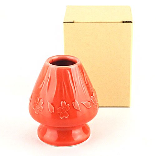 Mt. Fuji Relief Tea Whisk Holder – Mino Ware Porcelain, Red - MatchaJP
