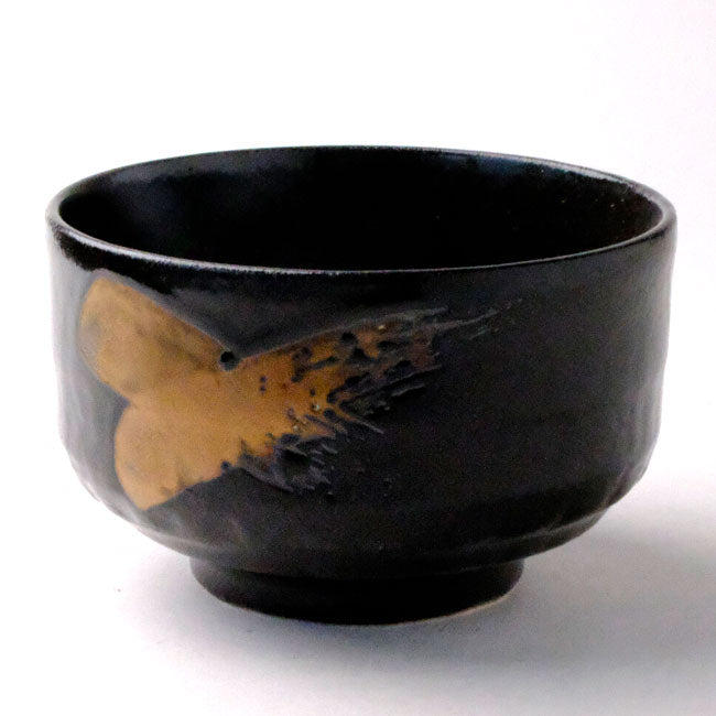 Matcha Bowl Black & Gold Brushstroke | Mino Ware Chawan Made in Japan