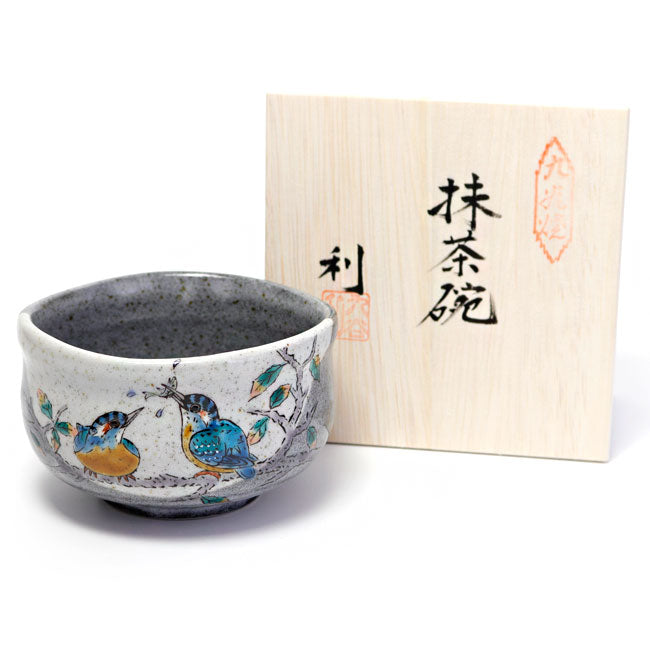 Matcha Bowl Pair of Kingfishers | Japanese Kutani Ware Chawan