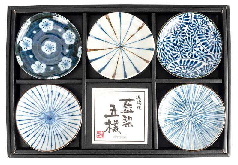 Mino ware small plate set of 5 Japanese ancient patterns