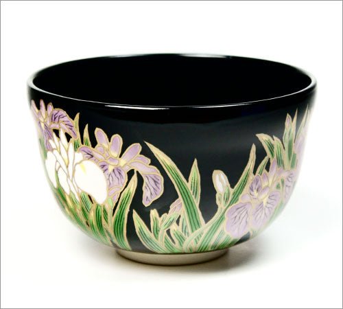Matcha Tea Bowl Kyo-ware Black base Iris - MatchaJP