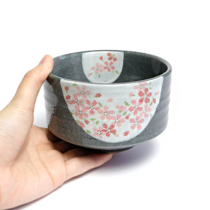 Japanese Matcha Tea Bowl – Cherry Blossom Mino Ware (Gray Tone) | Handmade in Japan
