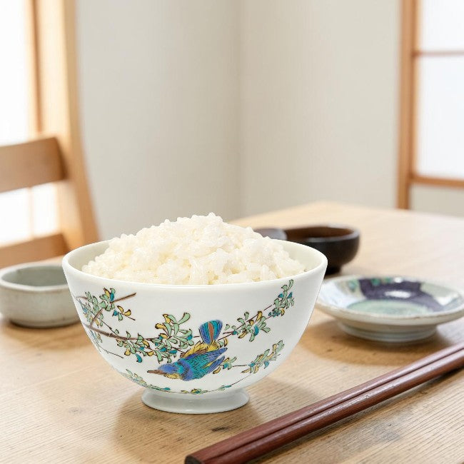 Japanese Lightweight Rice Bowl Kingfisher | Kutani Ware Made in Japan