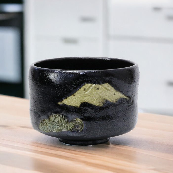 Japanese Matcha Tea Bowl – Black Raku Fujisan by Shoraku Sasaki