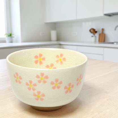 Matcha Bowl White Floral | Mino Ware Chawan Made in Japan
