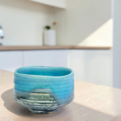 Japanese Matcha Bowl – Turquoise Blue Chawan | Mino Ware Made in Japan