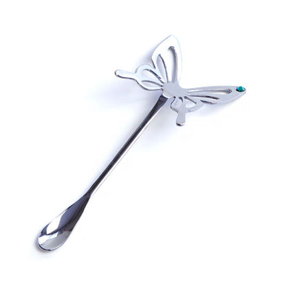 Japanese Tea Spoon – Butterfly Design Silver Green | TAKAKUWA KINZOKU