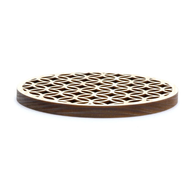 Hinoki coaster with traditional Japanese pattern, laser processing, "Cloisonne"