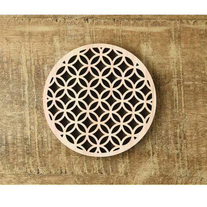 Hinoki coaster with traditional Japanese pattern, laser processing, "Cloisonne"