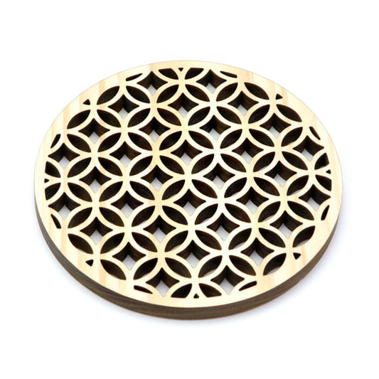 Hinoki coaster with traditional Japanese pattern, laser processing, "Cloisonne"