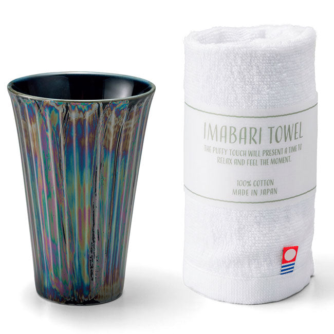 Japanese Gift Set – Porcelain Cup & White Imabari Towel | Made in Japan