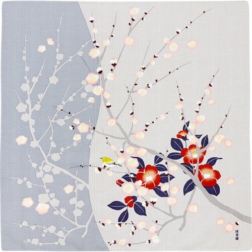 Furoshiki handkerchief 19.7 inches Wind - waiting grass and winter camellia - MatchaJP