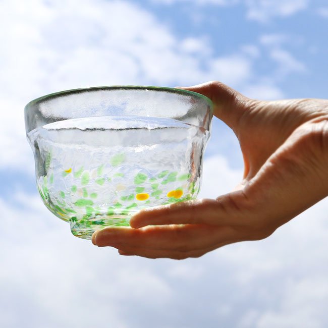 Glass matcha bowl MATSUGAOKA CRAFT "GREEN" - MatchaJP