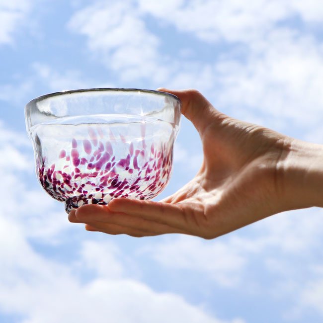 Glass matcha bowl MATSUGAOKA CRAFT "PURPLE" - MatchaJP