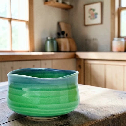 Green Crackle Pattern Matcha Bowl – Handcrafted Mino Ware from Japan