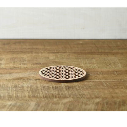 Hinoki coaster with traditional Japanese pattern, laser processing, "Cloisonne" - MatchaJP