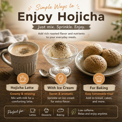 Hojicha Extra Fine Powder 225g (7.94 oz) – Japanese Roasted Green Tea for Latte & Baking