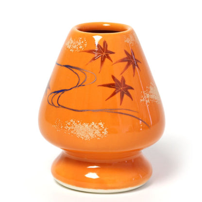 Matcha Whisk Holder Maple Leaves and Flowing Stream | Hand Painted by Kaiho Yagi | Made in Japan