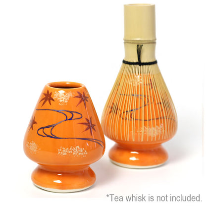 Matcha Whisk Holder Maple Leaves and Flowing Stream | Hand Painted by Kaiho Yagi | Made in Japan