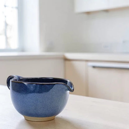 Indigo Matcha Bowl with Handle and Spout – Handcrafted Mino Ware, Perfect for Matcha Lattes