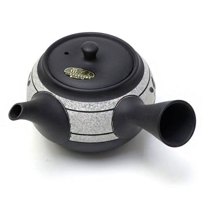 Japanese teapot, black mud, mesh inside, Tokoname ware - MatchaJP