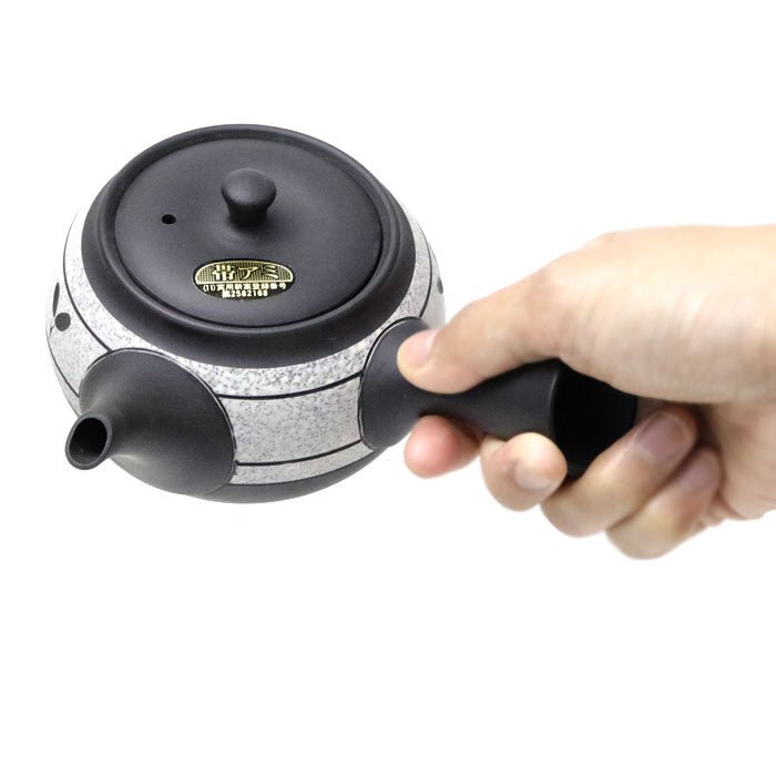 Japanese teapot, black mud, mesh inside, Tokoname ware - MatchaJP