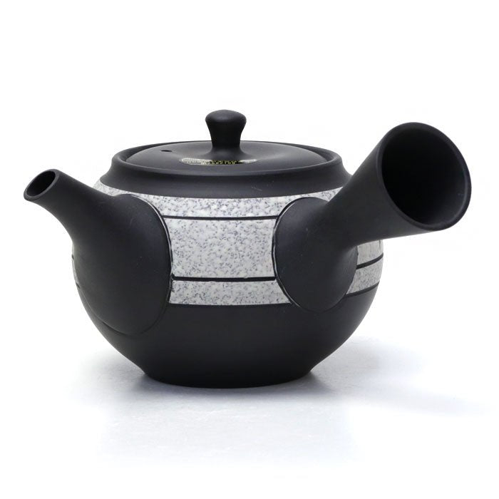 Japanese teapot, black mud, mesh inside, Tokoname ware - MatchaJP