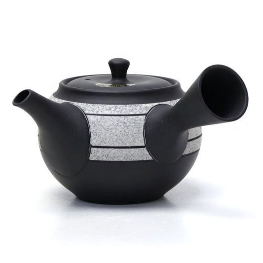 Japanese teapot, black mud, mesh inside, Tokoname ware - MatchaJP