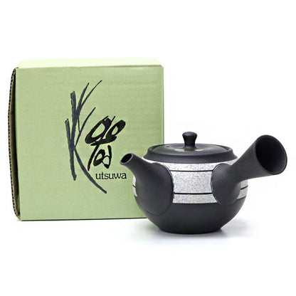 Japanese teapot, black mud, mesh inside, Tokoname ware - MatchaJP