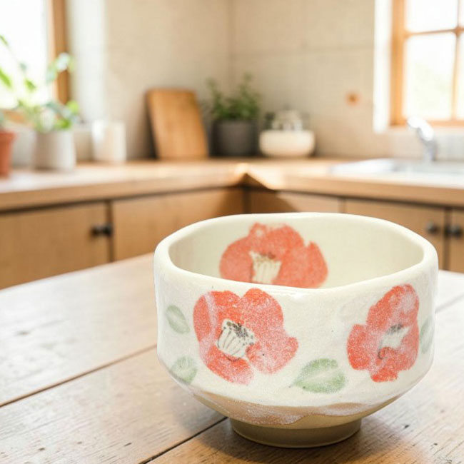 Small Matcha Bowl Camellia | Mino Ware Made in Japan