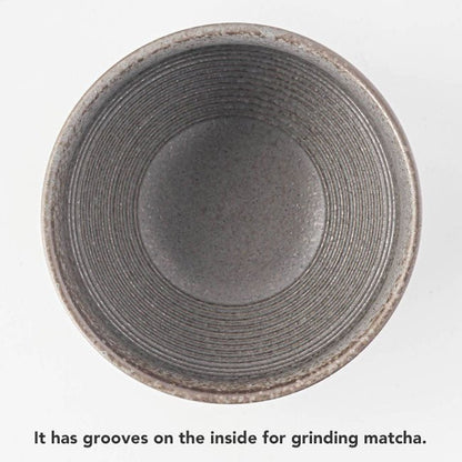Matcha Latte Bowl – Small Size with Wooden Stick – Mino Ware – Charcoal - MatchaJP