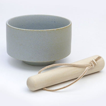 Matcha Latte Bowl – Small Size with Wooden Stick – Mino Ware – Light Blue - MatchaJP