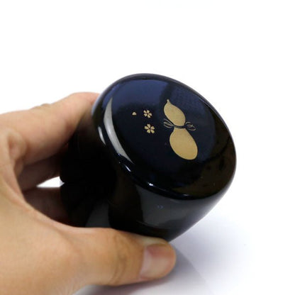 Matcha Mini Tea Caddy Natsume Black Inner Black Yamanaka lacquer Gourd Print - MatchaJP