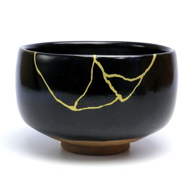 Matcha tea bowl Mino ware "Kintsugi style" Black - MatchaJP