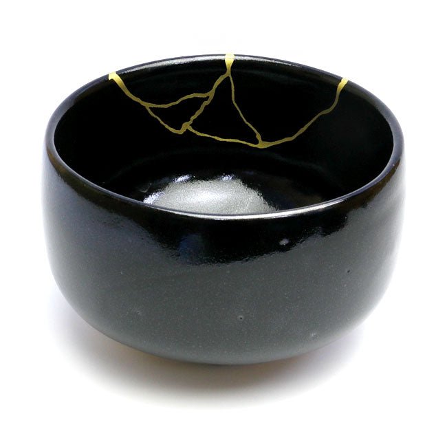 Matcha tea bowl Mino ware "Kintsugi style" Black - MatchaJP