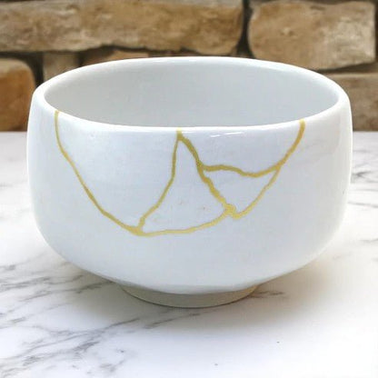 Matcha tea bowl Mino ware "Kintsugi style" White - MatchaJP