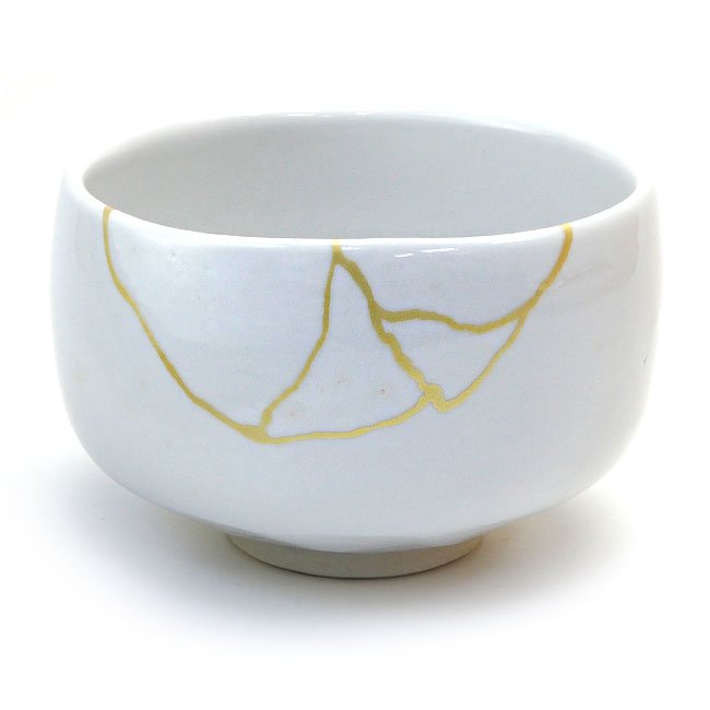 Matcha tea bowl Mino ware "Kintsugi style" White - MatchaJP