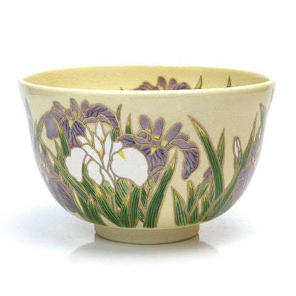 Matcha Tea Bowl White Base Iris Kyō ware - MatchaJP