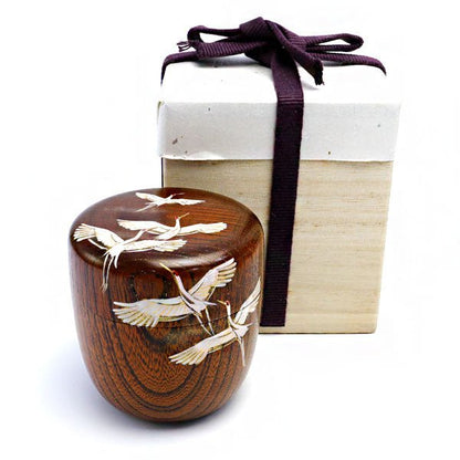Matcha tea caddy Natsume crane made by Keiho Sugaya - MatchaJP