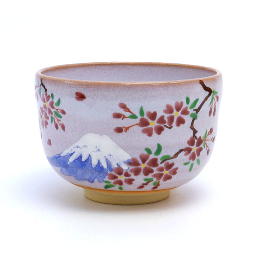 Small-sized Matcha tea bowl  Mino ware "Mount Fuji and cherry blossoms"