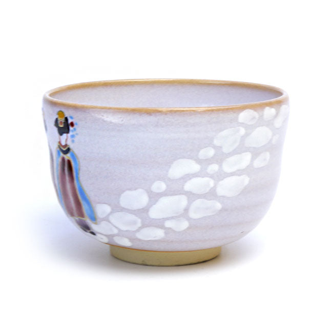 Small-sized Matcha tea bowl  Mino ware "A maiko with cherry blossoms"