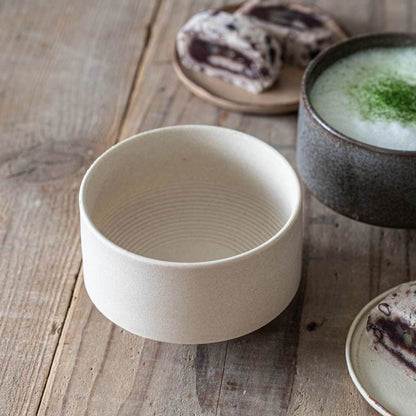 Matcha Latte Bowl – Small Size with Wooden Stick – Mino Ware – White