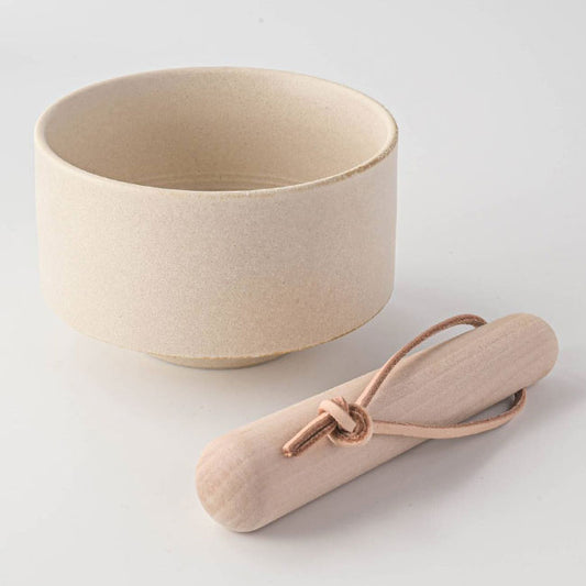 Matcha Latte Bowl – Small Size with Wooden Stick – Mino Ware – White