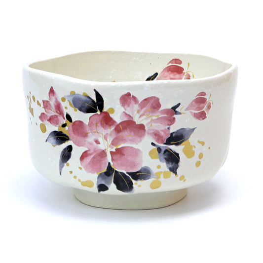 Mino Ware Matcha Bowl – Azalea Motif (Chawan)