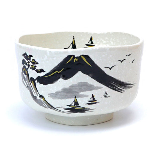 Mino Ware Matcha Bowl – Landscape Painting (Chawan)
